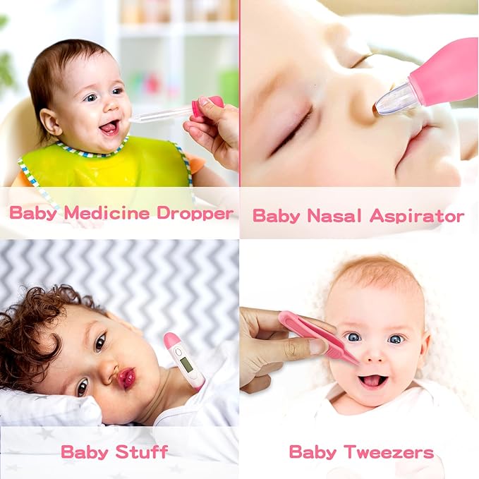 Baby Grooming and Healthcare Kit, Infant Safety Care Set with Hair Brush Comb Nail Clipper Nasal Aspirator,Baby Essentials Kit for Newborn Girls Boys (13 in 1, Pink)