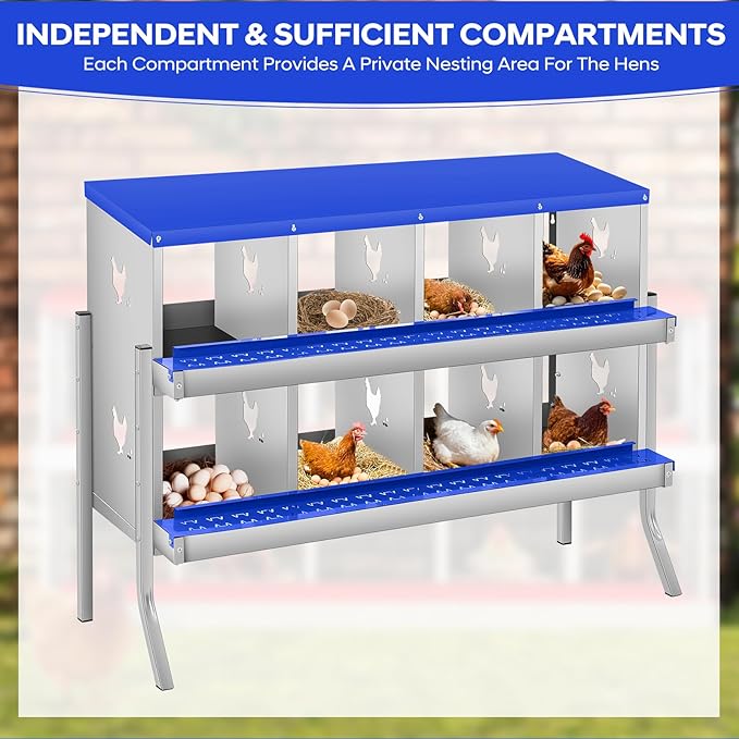 8 Compartment Chicken Nesting Box with Bracket Legs, Nesting Boxes for Chickens, Chicken Laying Boxes to Protect Eggs, Easy to Clean & Install