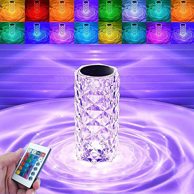 Portable Crystal Table Lamp, 16 Color Touch Control Rechargeable Lamp, Crystal
