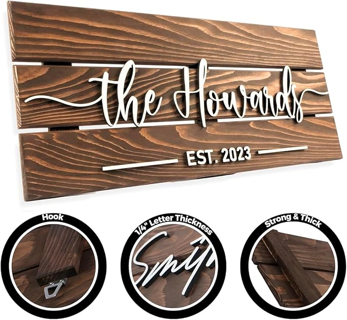 Wooden Name Sign Personalized and Custom, Solid Rustic Wood, Wedding Gifts for Couples, Home, Office, Family Last Name Established Signs, Est. Date Sign 23x10"