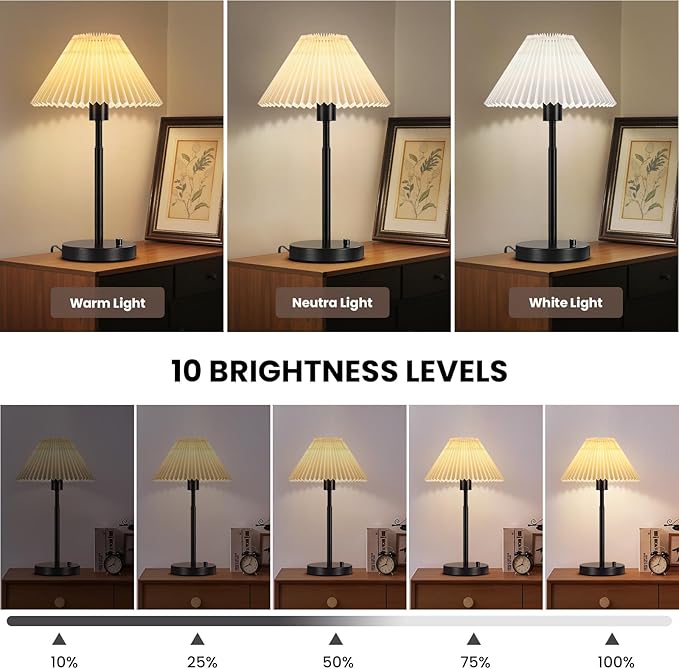 Bedside Table Lamp Set of 2: Dimmable Nightstand Bedside Lamps