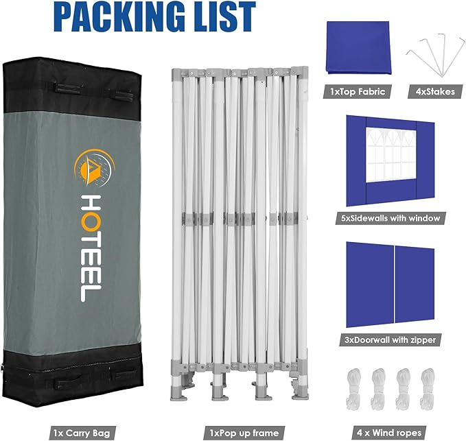 HOTEEL 10x30 Pop up Canopy Tent for Parties, Heavy Duty Easy Setup Tent with 8 Sidewalls, Outdoor Commercial Instant Gazebo for Wedding Event, with Portable Bag & Sand Bags, Dark Blue(Hexagonal Frame)