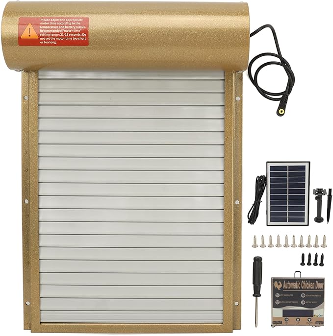 Automatic Chicken Coop Door, Solar Powered Metal Door with Timer Electric Chicken Coop Opener for Chickens Ducks Geese (Gold)