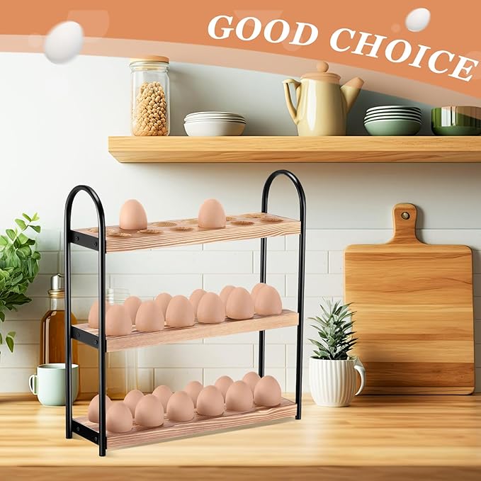 Wooden Egg Holder Countertop 3-layer Hold 36 Eggs Fresh Storage, for Kitchen Organization and Pantry Storage Home Collecting (Pinewood)