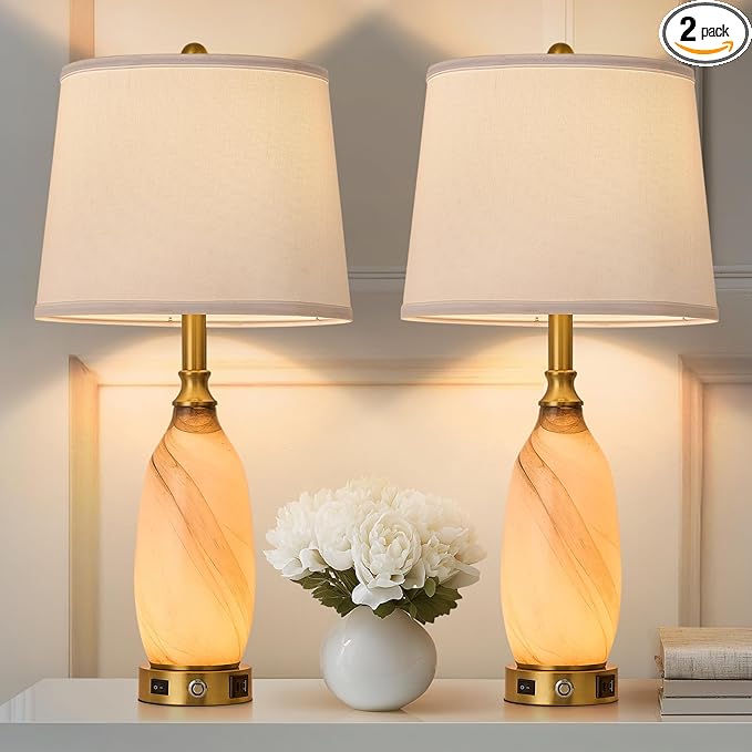 AIDENOEY 26" Modern Art Glass Table & Bedside Lamp, Stepless Dimmable Base +