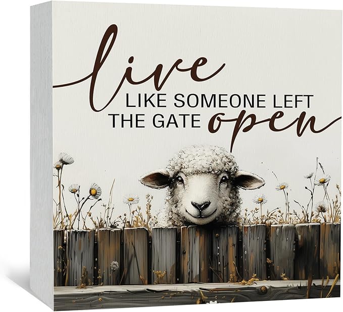 Sheep Decor Signs - Farmhouse Live Like Someone Left The Gate Open Sign, Farm Easter Sheep Decor For Home Office Badroom