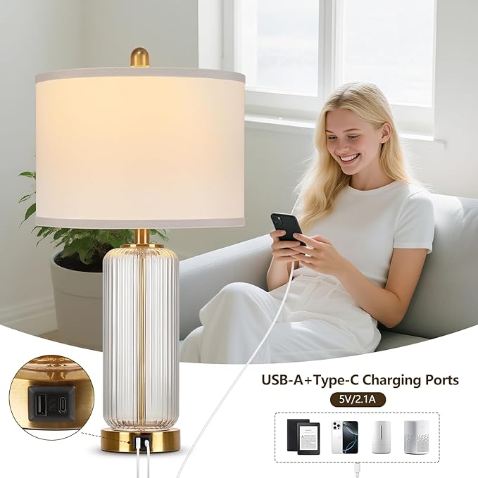 Table Lamps Set of 2 with Touch Control, 3-Way Dimmable Nightstand Lamp with