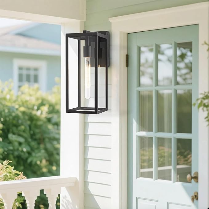 Bestshared Outdoor Wall Lantern, 13.4IN Tall Wall Sconce Light, Anti-Rust Front