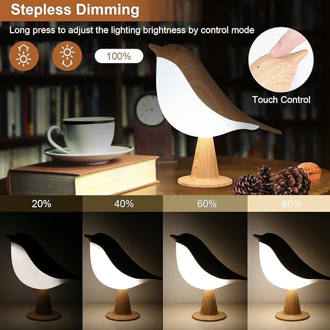 VoMii Bird Table Lamp, Small Desk Lamp Cordless Touch Dimmable Night Light