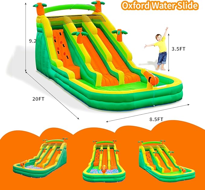 20FT Oxford Inflatable Water Slide Waterslides for Kids and Adults Rainforest Style Water Slide Bounce House and Swimming Pool Wet Dry Use Summer Fun Water Park for Outdoor-Including Blower