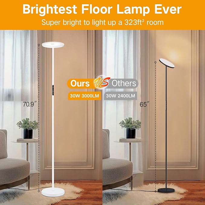 OUTON Floor Lamp, 30W/3000LM LED Modern Torchiere Sky Lamp, Bright Dimmable