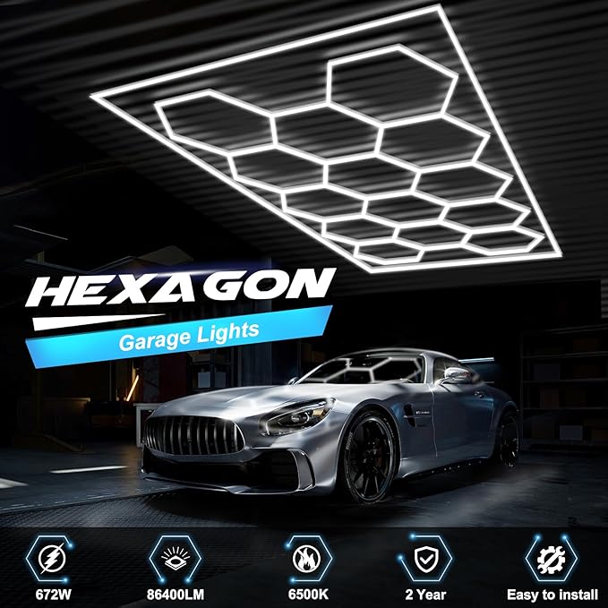 Hexagon Garage Lights with Rectangle Frame, High Brightness 672W 86400LM 6500K