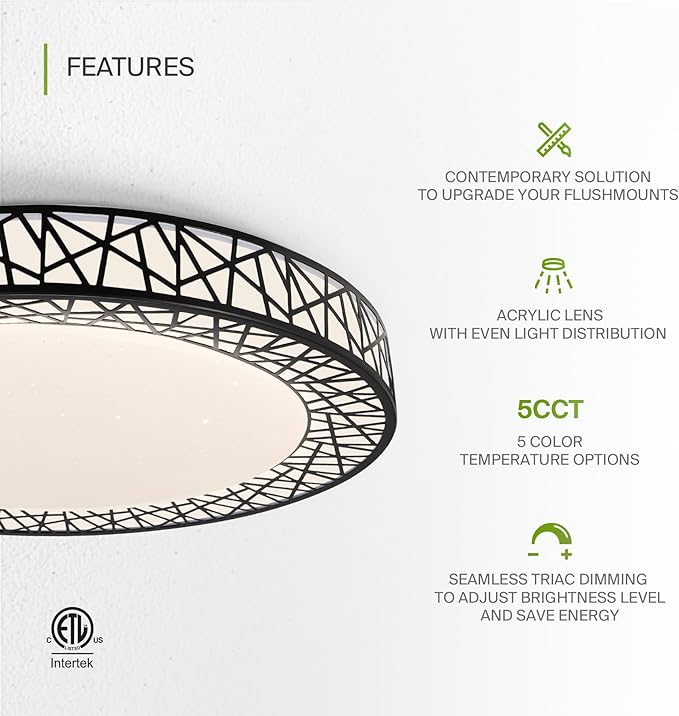 ASD 18 Inch LED Flush Mount Ceiling Light Fixture