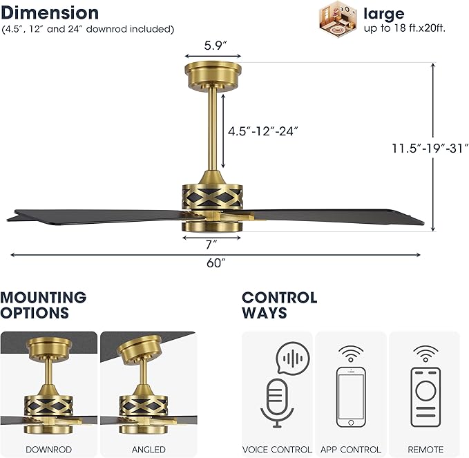 WINGBO 60" Smart Ceiling Fan