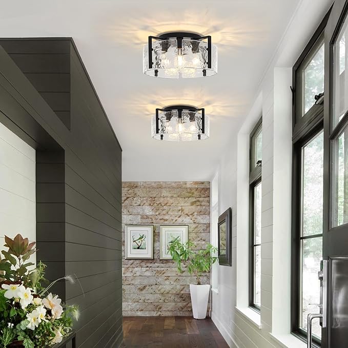 18.5'' Modern Black Semi Flush Mount Ceiling Light, Entryway Light Fixture