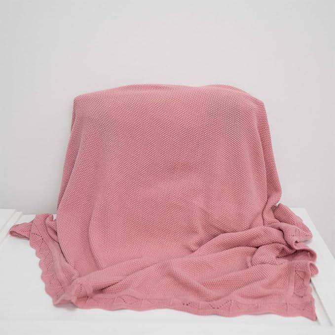 Baby Knit Blanket Soft Breathable Cotton Scallop Border Blankets Newborn Knitted Blanket Swaddle Blankets Gifts for Baby Newborn Toddler Shower Boy Girl New Mom Birthday Christmas RP 28x36