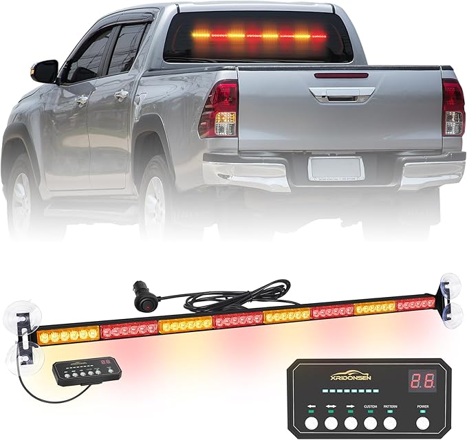 XRIDONSEN 35 inch Amber Red Traffic Advisor Light Bar 48 LED Emergency Strobe