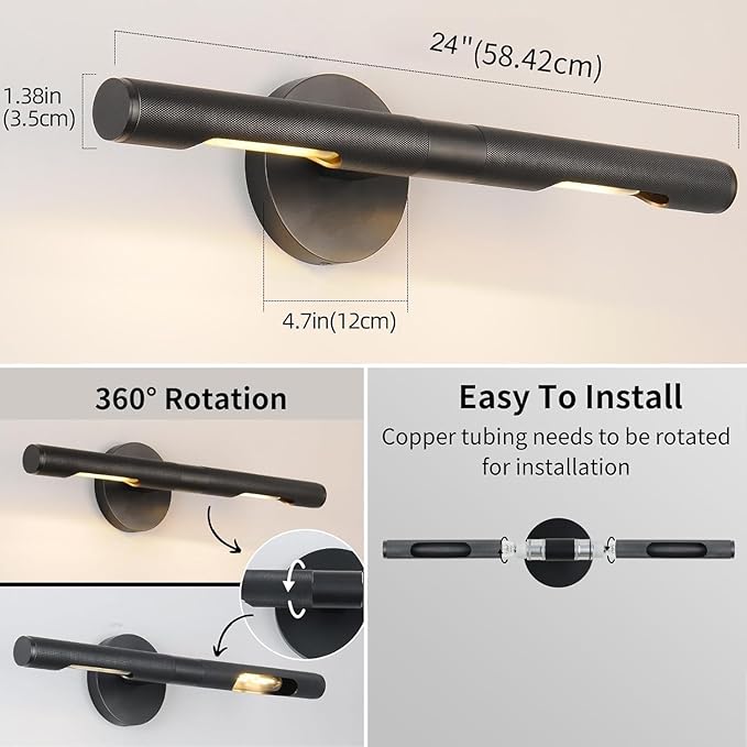 Knurled Picture Light, 24in Black Picture Light