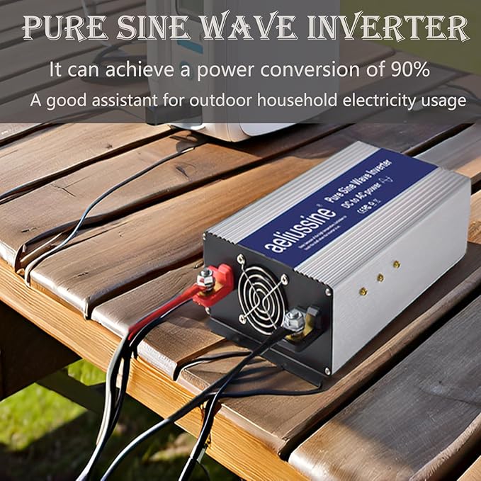 1000W Pure Sine Wave Inverter-12V DC to 110V 120V AC Power Converter with 2 AC Outlets, 12 Volt Power Inverter for Home, Emergency Power