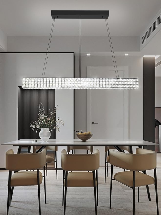 W48 Rectangle Chandeliers for Dining Room, Modern Crystal Pendant Lights