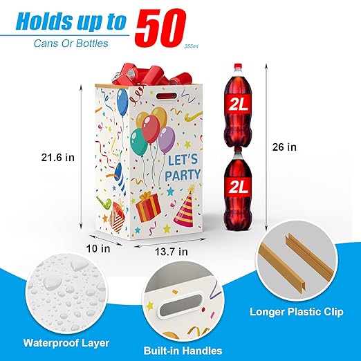 13 Gallon Disposable Trash Cans with Built-in Handles, 4 Pack Extra Large Portable Trash Can, Waterproof Layer Reusable Garbage Cans, Extra-Thick Cardboard Recycling Bins, Perfect for Parties,Colorful