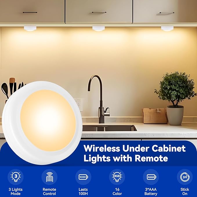 Puck Lights with Remote Control, 16 Color Changeable Wireless LED Light