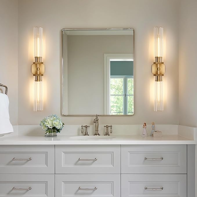 Gold Crystal Bathroom Wall Sconce Light Fixture Modern Bathroom Vanity Light