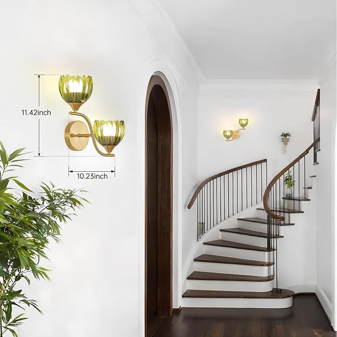 Battery Operated Wall Sconce, 2-Lights Vinatge Brass Wall Lighting