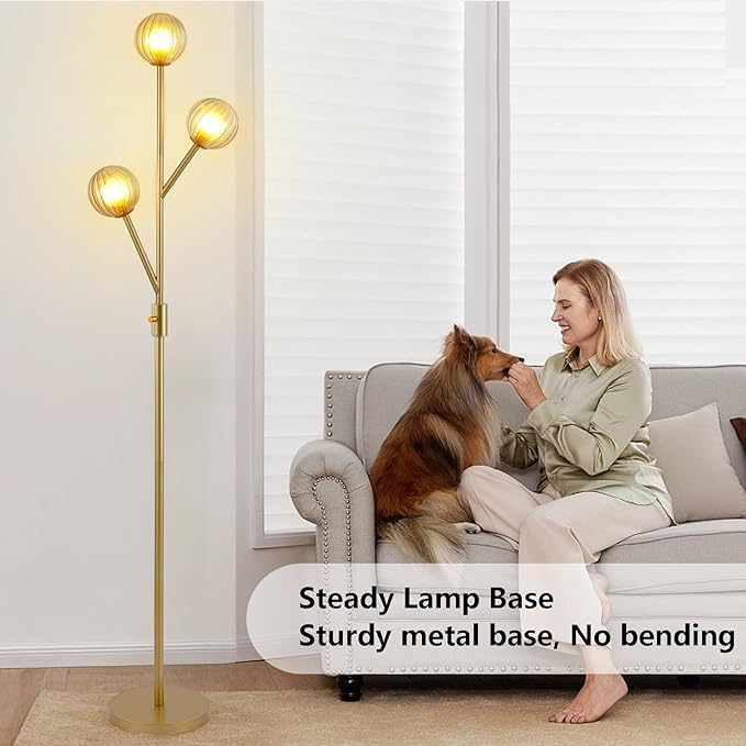 9MMML Modern Globe Floor Lamp, 3-Light Mid Century Standing Lamp