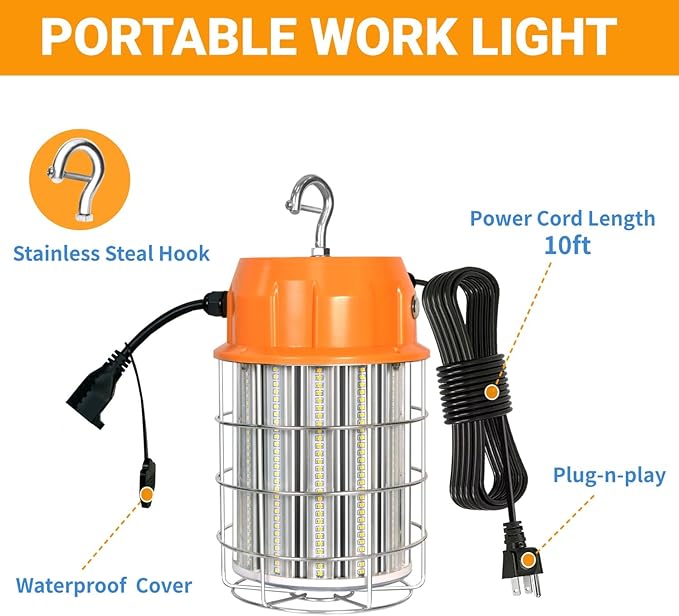 100W LED Temporary Work Light, 5000K 13000Lm Portable Work Lights