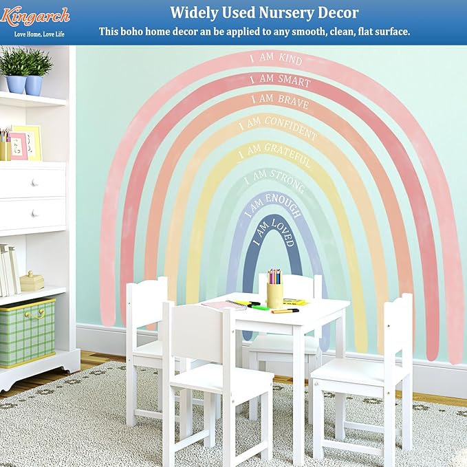Large Watercolor Rainbow Wall Decals with Inspirational Quote, Colorful Peel and Stick Fabric Nursery Wall Decor, Removable Home Room Wall Murals Stickers for Kids Girls Toddler Bedroom Playroom