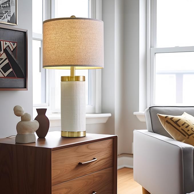 24.5" Modern Ceramic White Bedside Lamp