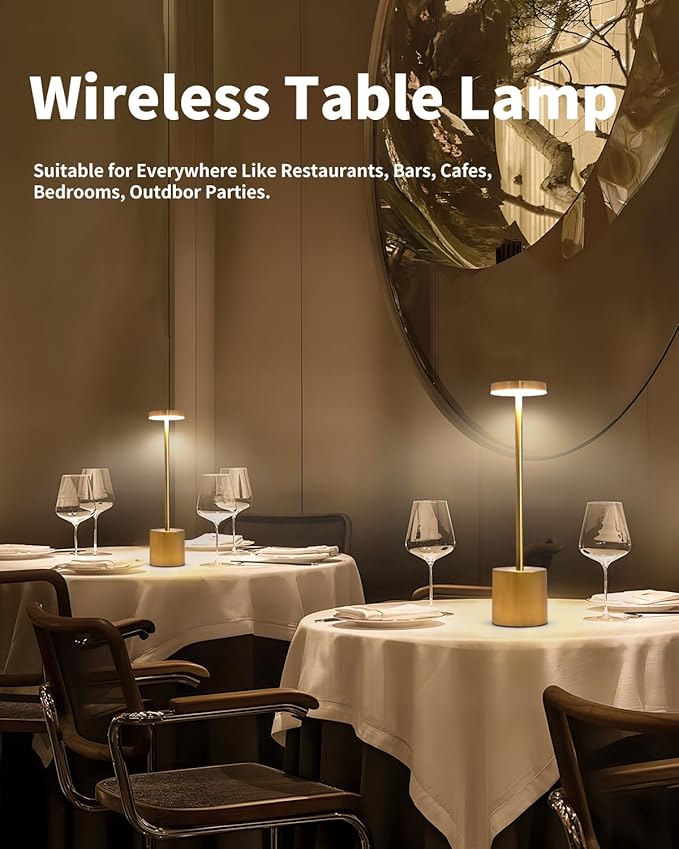 2 Pack LED Cordless Table Lamp, Portable 5000mAh Rechargeable Bedside Lamp