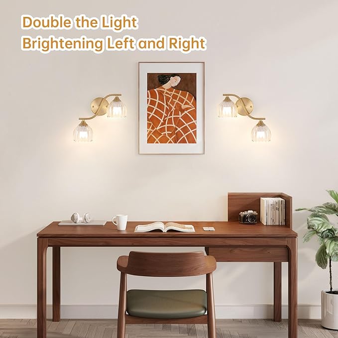 Battery Operated Wall Sconce, 2-Lights Vinatge Brass Wall Lighting