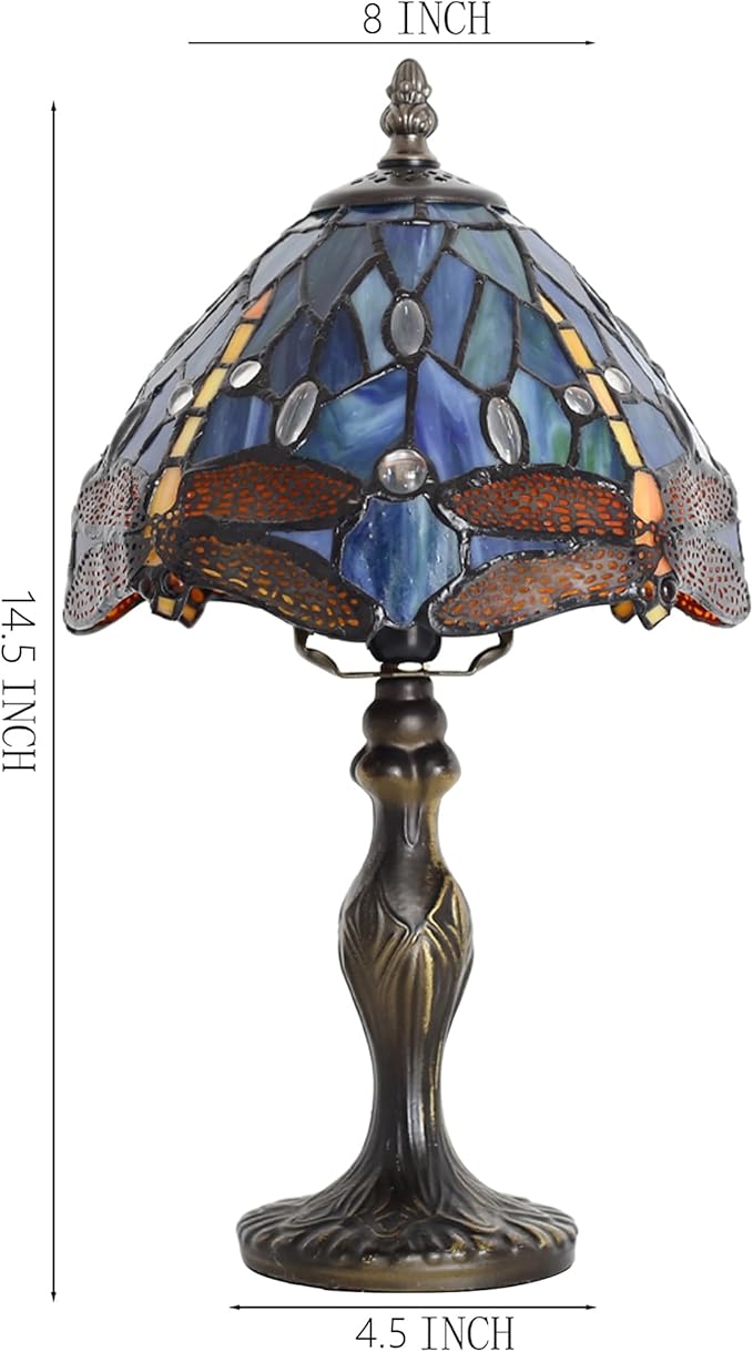 Tiffany Style Lamp Stained Glass Table Lamp 8 x 14.5 Mini Accent Light Blue