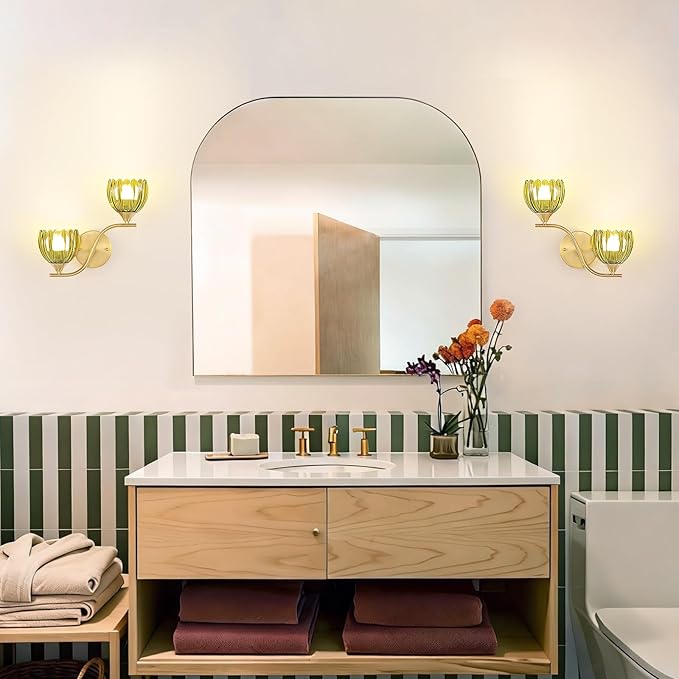 Battery Operated Wall Sconce, 2-Lights Vinatge Brass Wall Lighting