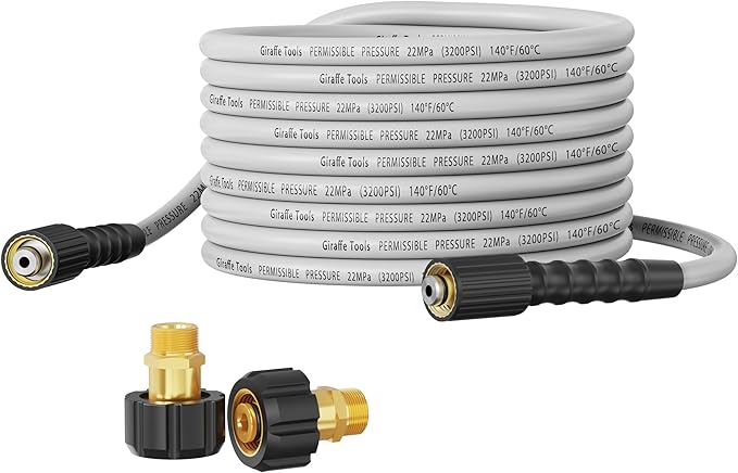 Giraffe Tools Pressure Washer Hose 50FT 1/4", 3200 PSI Power Washer Hose for Replacement, Kink Resistant High Pressure Washing Hose Extension with M22-14mm Fittings, 2 Quick Connectors
