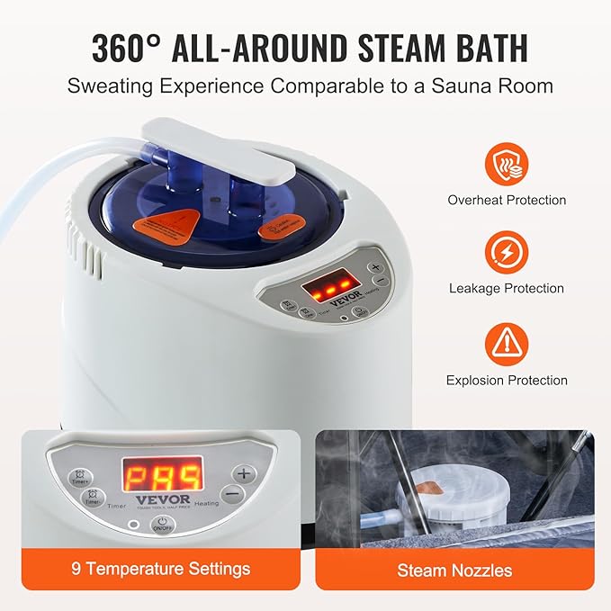VEVOR Portable Personal Steam Sauna Spa Tent with 1200 Watt Steam Generator, with Chair & Storage Bag, Home Therapeutic Sauna Blanket for Detox Relaxation, Time & Temperature Remote Control, Black