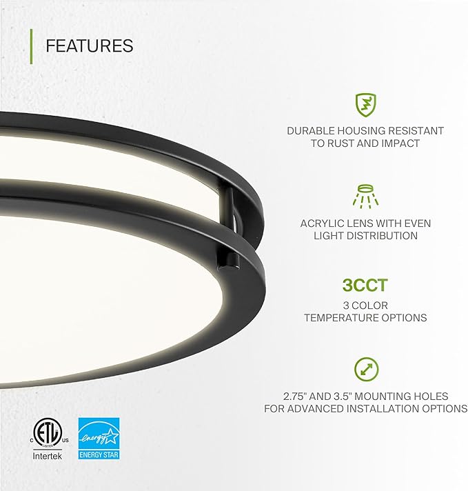 ASD LED 14" Round Flush Mount Lighting, Close to Ceiling Light Fixture | 3CCT