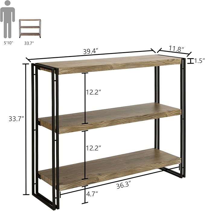 3 Tier Bookshelf Rustic Industrial Bookcase with Modern Open Wood Shelves, Sonoma Oak
