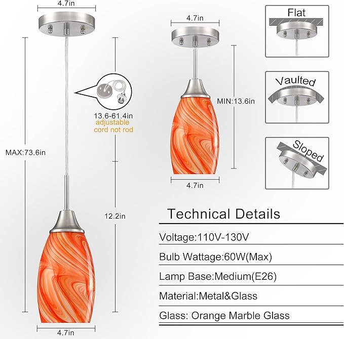 Mini Glass Pendant Light 4.72"