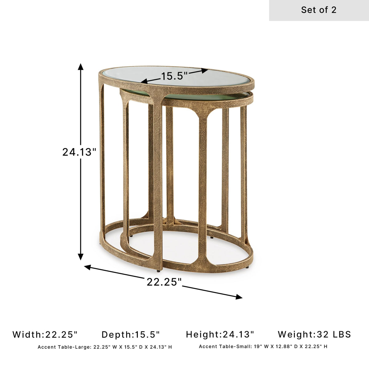 Irmaleigh Mirrored Nesting Accent Table Set of 2 (2 Count)