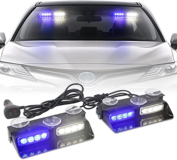 XRIDONSEN 2 in 1 Blue White Emergency Dash Strobe Lights Interior Front/Rear