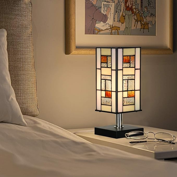 TL0013 Small Retangular Tiffany Lamp Stained Glass Uplight Table Lamp, Mission