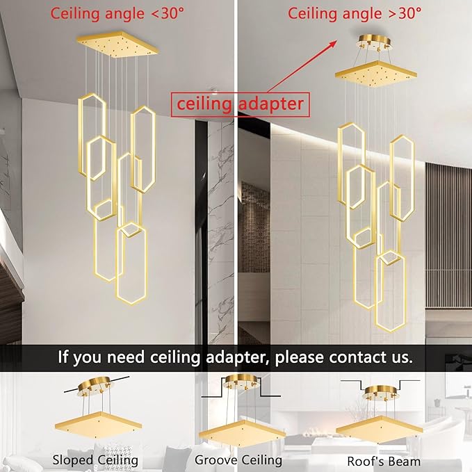 6 Rings Modern Chandelier LED Dimmable Pendant Lighting Adjust Flush Mount