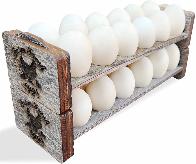 Rockin' Wood Egg Holder Tray- Countertop Stackable Egg Rack For Fresh Eggs - Made in the USA with real rustic reclaimed wood - egg sorter - wood egg tray (Single Tray)