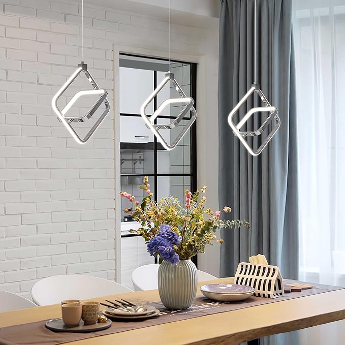 Modern LED Chandelier Chrome Rectangular Pendant Light Fixtures 4000K 20W