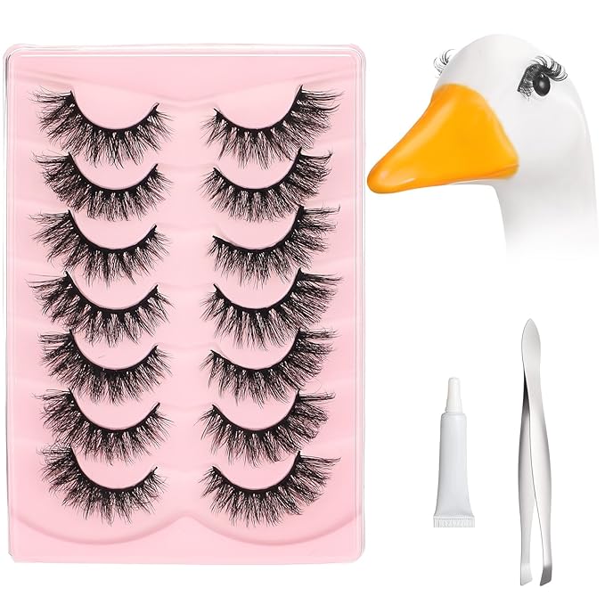 Geelin 7 Pcs Porch Goose Outfit Eyelash for 23/17'' Plastic Lawn Goose Statue Mink Fake Lashes End 3D Salon Eyelashes Reusable for Lawn Patio Art Decoration (Black)