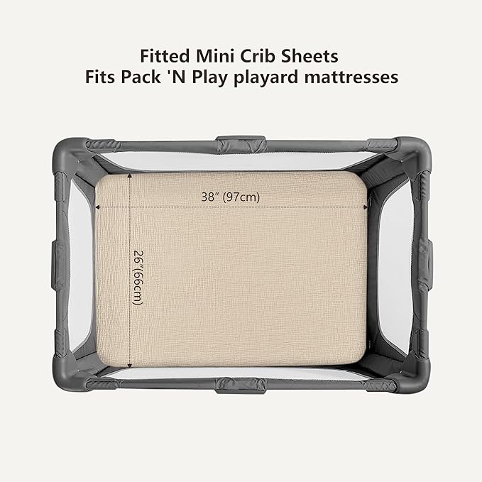 Bearmoss Muslin Mini Crib Sheets for Pack N Play Mattress - 100% Cotton - 38"x26" Soft Breathable Playard Baby Crib Sheets Neutral for Boys Girls - 2 Pack (Oat Latte)