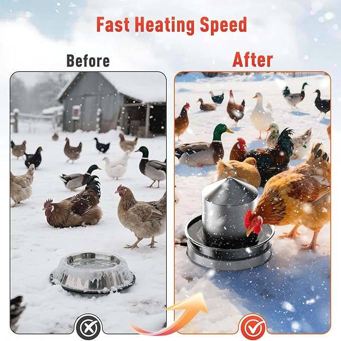 Chicken Water Heater for Winter, Poultry Water Heater Base with Thermostat, 14 Inch for Plastic/Metal Poultry Waterer, 60W Thermostat Chicken Coop Water Heater with 9.8ft Power Cord